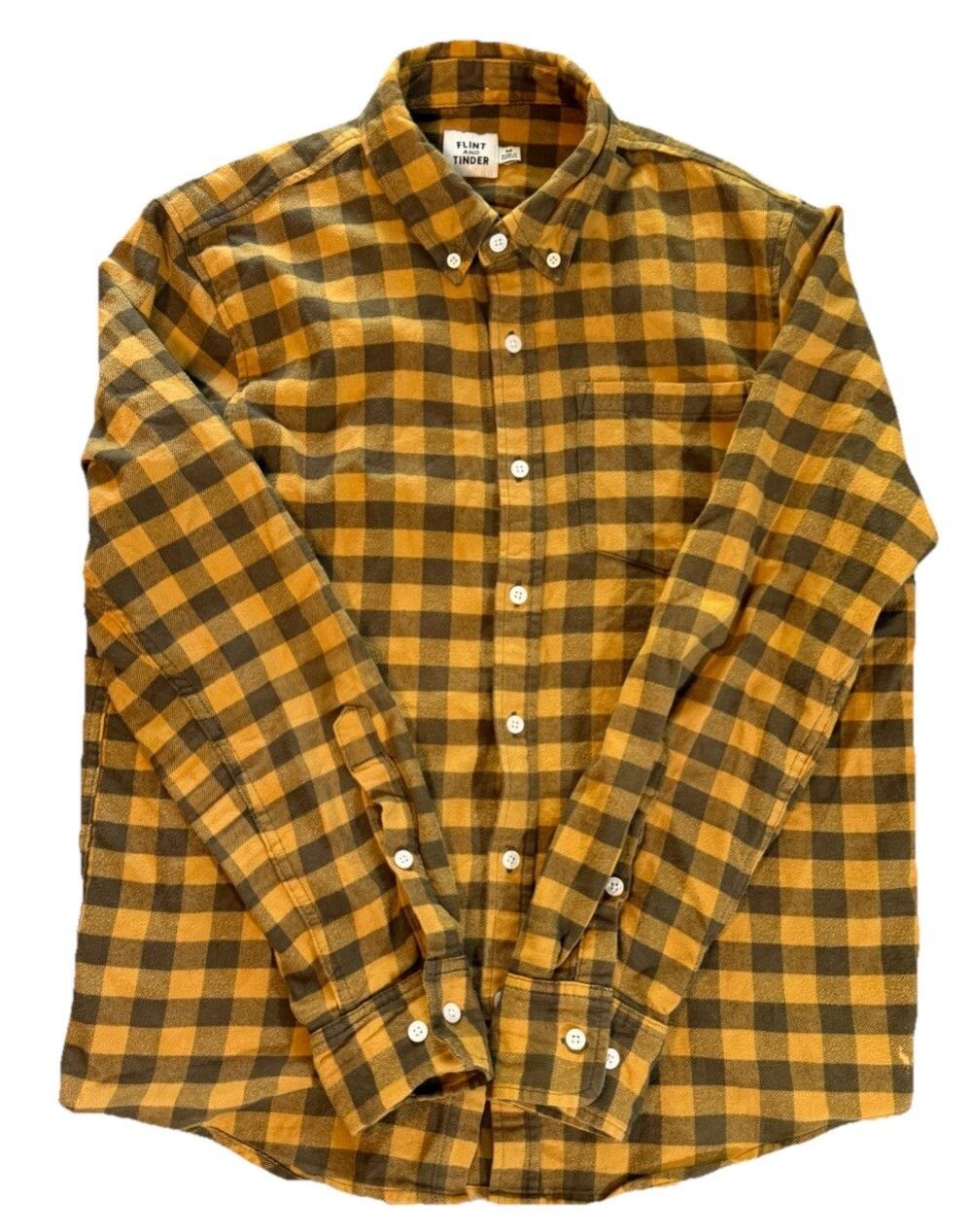 Flint and Tinder Mens Flannel Shirt Medium Mustard Yellow Plaid Made in USA